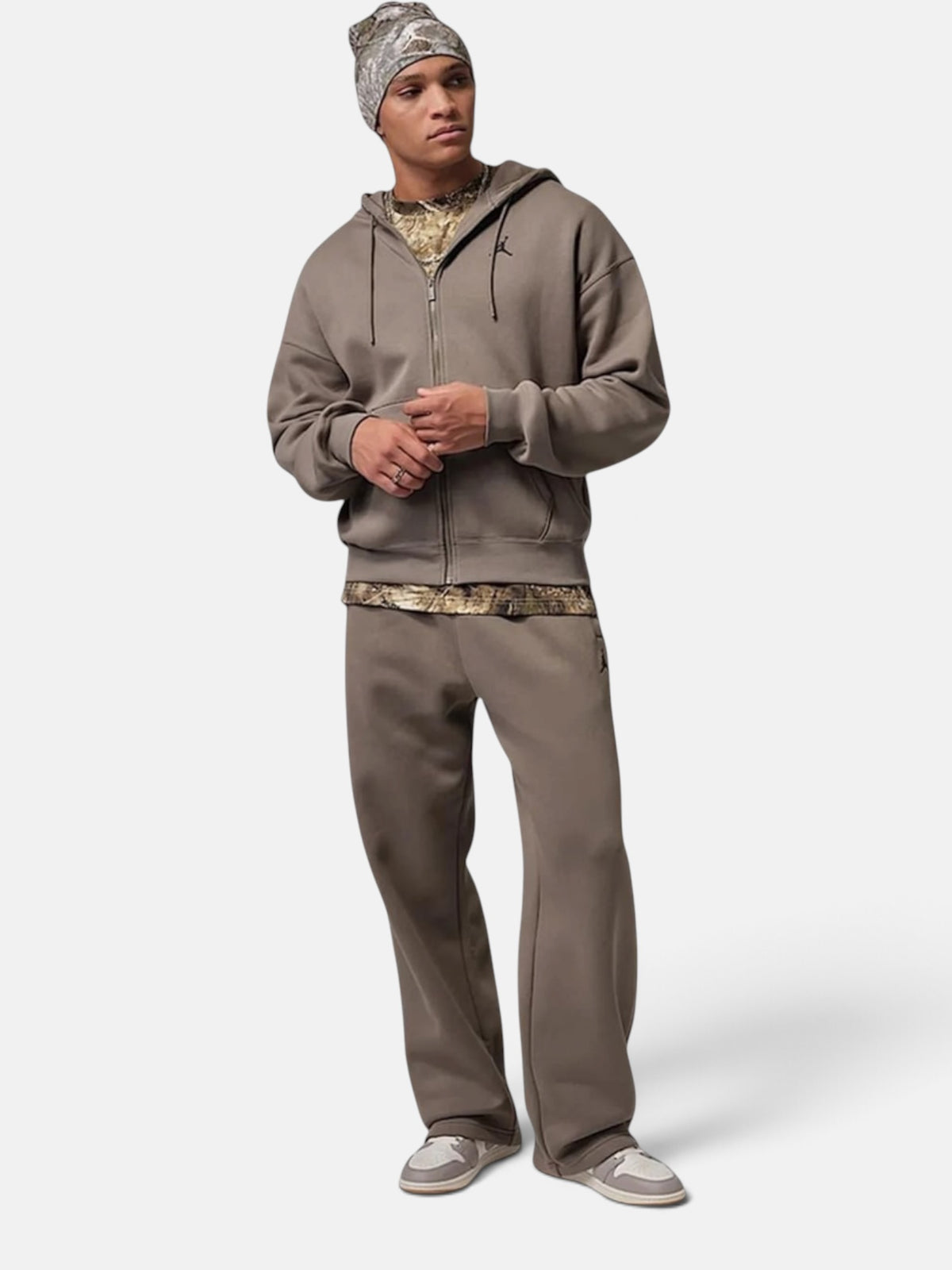 Толстовка чоловіча Air Jordan Brooklyn Fleece Oversized Full-Zip Olive Grey/Black IB7231-040