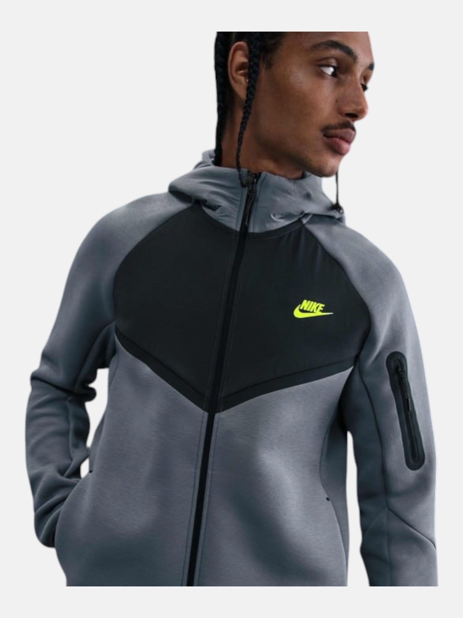 Толстовка чоловіча Nike Tech Fleece Windrunner "Grey/Volt" IH4302-065