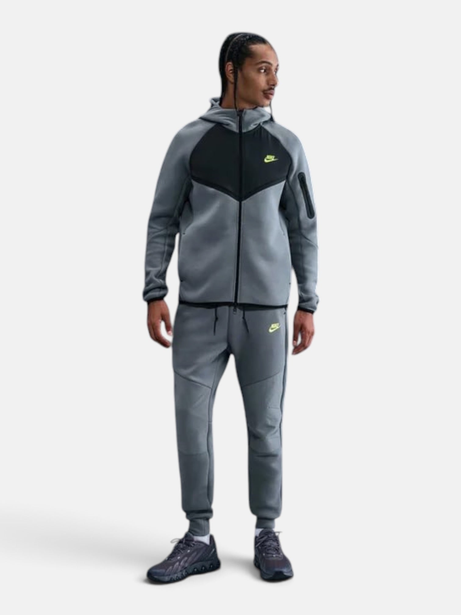 Толстовка чоловіча Nike Tech Fleece Windrunner "Grey/Volt" IH4302-065