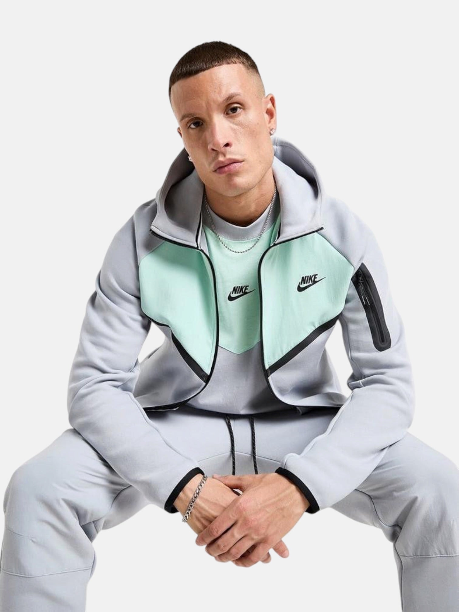 Толстовка чоловіча Nike Tech Fleece Windrunner "Wolf Grey/Mint" IH4302-012