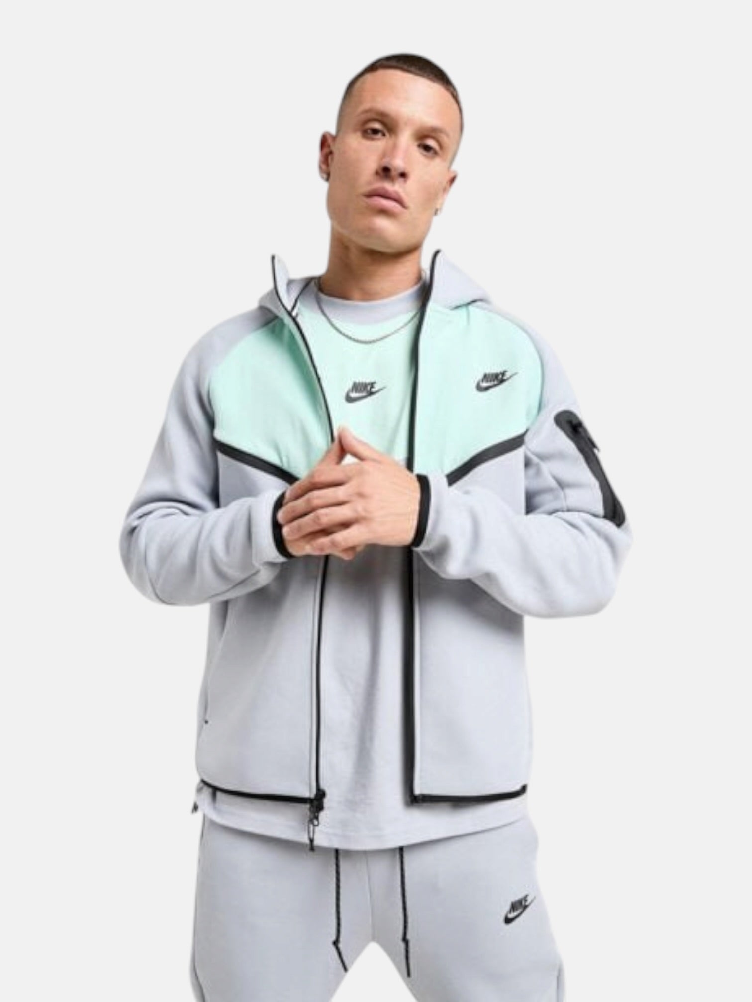 Толстовка чоловіча Nike Tech Fleece Windrunner "Wolf Grey/Mint" IH4302-012